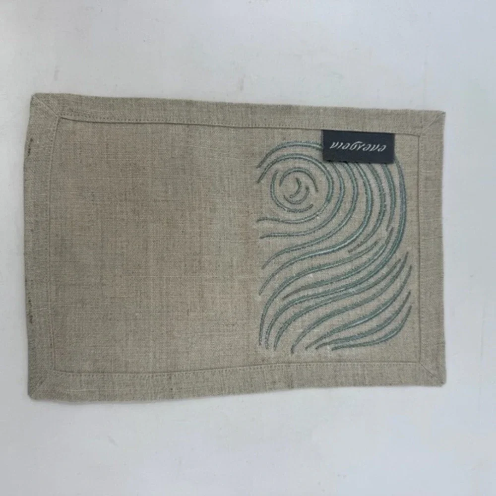 Viabrava‎ 100% Linen Embroidered Placemats Napkins 19 Pieces Abstract Tropical